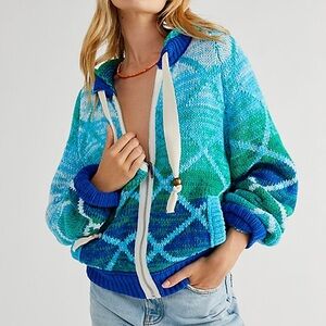 Free People Blue and Green Knit Cardigan